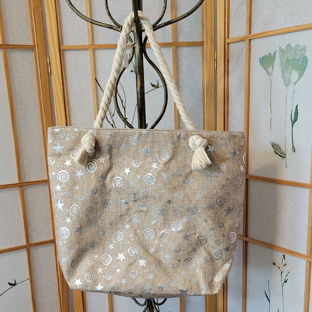 Gorgeous Burlap Shimmer Silver Tote